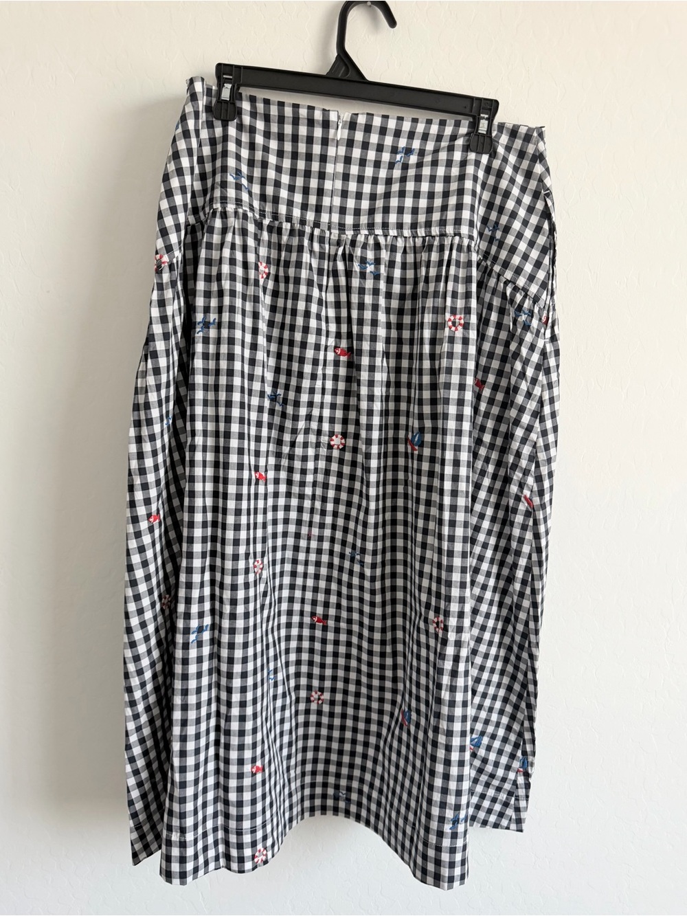 Gingham Midi Skirt with Star Embroidery in Black & White - Picture 5 of 8